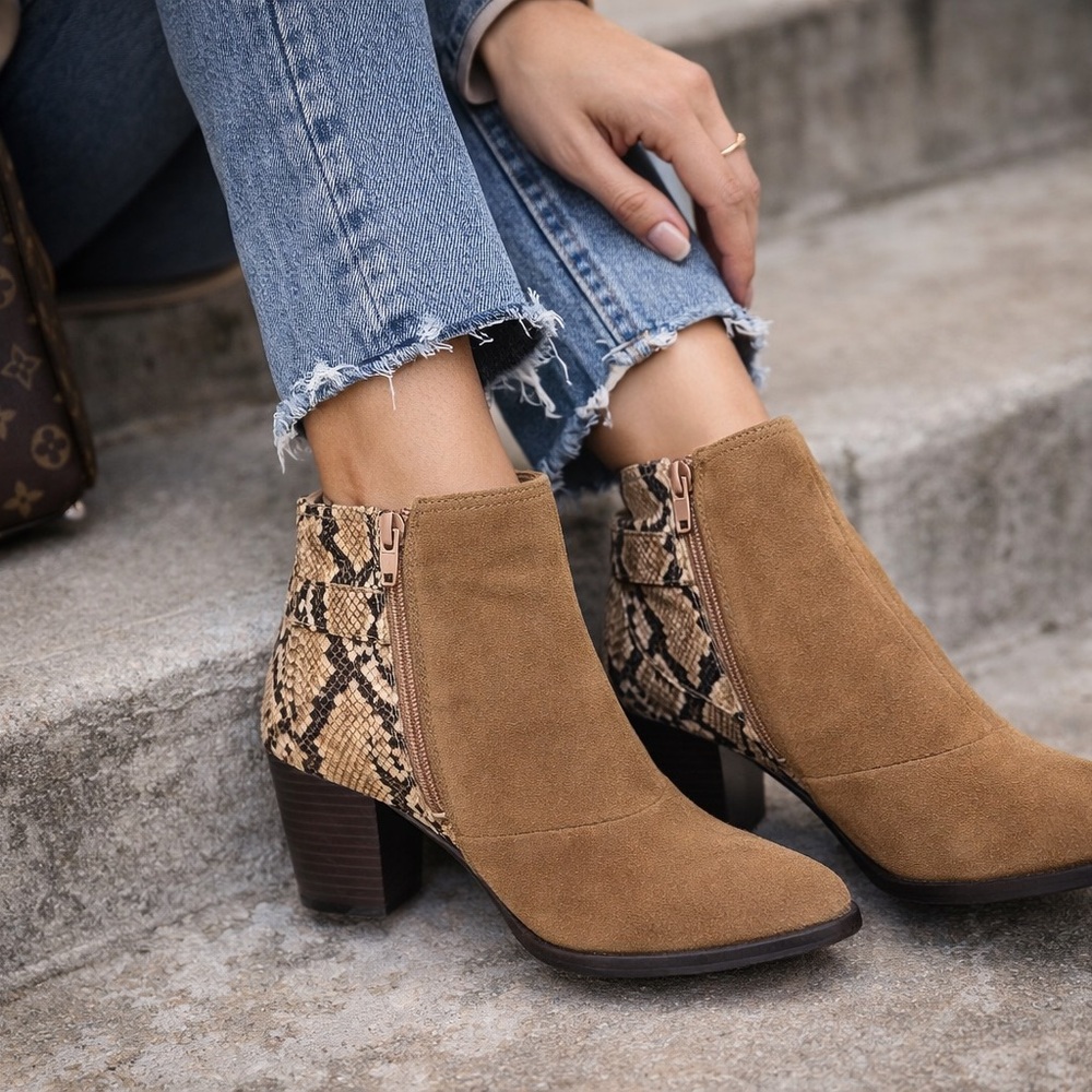 Vionic Naomi Women's Suede Snake-Print Water-Resistant Boots, Size 7